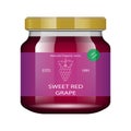 Jam grape. Glass jar with jam and configure. Vector illustration. Packaging collection. Label for jam. Bank realistic