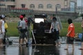 Jam Hsiao filmming with a piano in Gaomei Wetlands Royalty Free Stock Photo