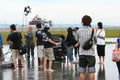 Jam Hsiao filmming with a piano in Gaomei Wetlands Royalty Free Stock Photo