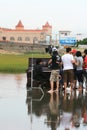 Jam Hsiao filmming with a piano in Gaomei Wetlands Royalty Free Stock Photo