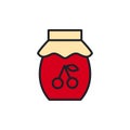 Jam icon. Jar of jam isolated line color icons. Preserved fruits and berries. Sweet desserts
