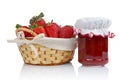 Jam jar and strawberries Royalty Free Stock Photo