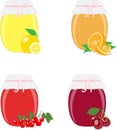 Jam jars, lemons, oranges, currants and cherries. On White Background, Vector Illustration Royalty Free Stock Photo