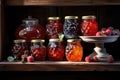 jam and jellies on a wooden shelf