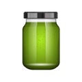 Jam kiwi. Glass jar with jam and configure. Vector illustration. Packaging collection. Label for jam. Bank realistic