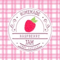 Jam label design template. for raspberry dessert product with hand drawn sketched fruit and background. Doodle vector raspberry il Royalty Free Stock Photo