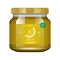 Jam lemon. Glass jar with jam and configure. Vector illustration. Packaging collection. Label for jam. Bank realistic