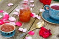 Jam Made of Rose Petals on the Old Wooden Boatds Royalty Free Stock Photo