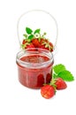 Jam strawberry with basket of berry Royalty Free Stock Photo