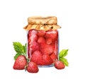 Jam with strawberry and berries. Watercolor in vintage style Royalty Free Stock Photo