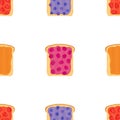 Jam on toasts, toast with jelly seamless pattern. Flat style