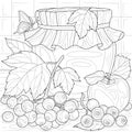 Jam with viburnum and apples.Coloring book antistress for children and adults.