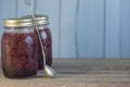 Jam on a wooden background