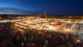 Jamaa el Fna market square at dusk, Marrakesh, Morocco, north Africa. Royalty Free Stock Photo