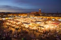 Jamaa el Fna market square at dusk, Marrakesh, Morocco, north Africa. Royalty Free Stock Photo