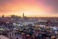 Jamaa el Fna market square with Koutoubia mosque, Marrakesh, Morocco, north Africa Royalty Free Stock Photo