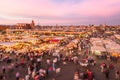 Jamaa el Fna market square in sunset, Marrakesh, Morocco, north Africa.