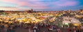 Jamaa el Fna market square in sunset, Marrakesh, Morocco, north Africa.