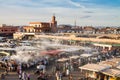 Jamaa el Fna market square in sunset, Marrakesh, Morocco, north Africa. Royalty Free Stock Photo