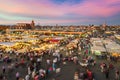 Jamaa el Fna market square in sunset, Marrakesh, Morocco, north Africa.