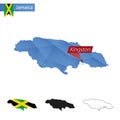 Jamaica blue Low Poly map with capital Kingston