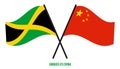 Jamaica and China Flags Crossed And Waving Flat Style. Official Proportion. Correct Colors