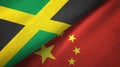 Jamaica and China two flags textile cloth, fabric texture