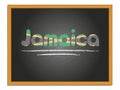 Jamaica country name and flag color chalk lettering on chalkboard