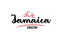 Jamaica country with red love heart and its capital Kingston creative typography logo design