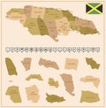 Jamaica - detailed map of the country in brown colors, divided into regions.