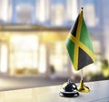 Jamaica flag on the reception desk in the lobby of the hotel Royalty Free Stock Photo