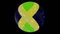 Jamaica flag in a round ball rotates. Flicker and shine. Animation loop