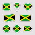 Jamaica flag vector set. Jamaican national flags stickers collection. Isolated geometric icons. Web, sports pages, patriotic, trav