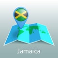 Jamaica flag world map in pin with name of country Royalty Free Stock Photo