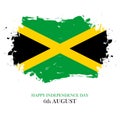 Jamaica Happy Independence Day, 6 august greeting card with brush stroke in jamaican national flag colors.