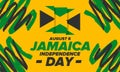 Jamaica Independence Day. Independence of Jamaica. Holidayy of freedom. Celebrated in August 6. Jamaica flag. Vector poster Royalty Free Stock Photo