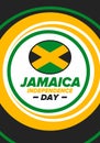 Jamaica Independence Day. Independence of Jamaica. Holidayy of freedom. Celebrated in August 6. Jamaica flag. Vector poster Royalty Free Stock Photo