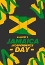 Jamaica Independence Day. Independence of Jamaica. Holidayy of freedom. Celebrated in August 6. Jamaica flag. Vector poster Royalty Free Stock Photo