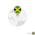 Jamaica map and flag in circle. Map of Jamaica, Jamaica flag pin Royalty Free Stock Photo