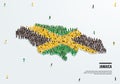 Jamaica Map and Flag. A large group of people in the Jamaica flag color form to create the map.