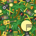 Jamaica rastafarian seamless pattern, vector illustration. Flat style icons of Jamaican culture and reggae music