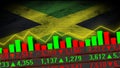 Jamaica Realistic Flag, Stock Market Chart, Old Worn Fabric Texture, 3D Illustration