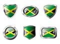 Jamaica set shiny buttons and shields of flag Royalty Free Stock Photo