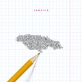 Jamaica sketch scribble vector map drawn on checkered school notebook paper background Royalty Free Stock Photo