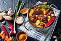 Jamaican Curried Goat in a pot, top view