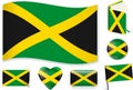 Jamaican flag wave, book, circle, pin, button, heart and sticker.