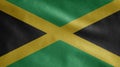 Jamaican flag waving in the wind. Close up of Jamaica banner blowing soft silk