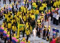 Jamaican Olympic Team marched into the Rio 2016 Olympics opening ceremony at Maracana Stadium in Rio de Janeiro