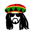 Jamaican rasta hat with dreadlocks and beard. Reggae style avatar. Isolated on white background. Vector. Royalty Free Stock Photo