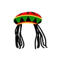 Jamaican rasta hat with dreadlocks. Reggae style avatar. Isolated on white background. Vector. Royalty Free Stock Photo